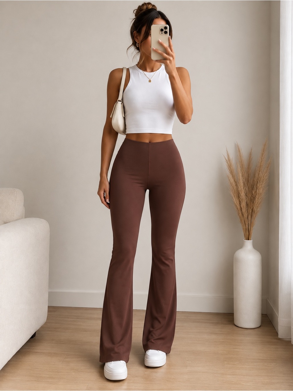 Naked Wardrobe High Waisted Smooth Bootcut Pants Chocolate
